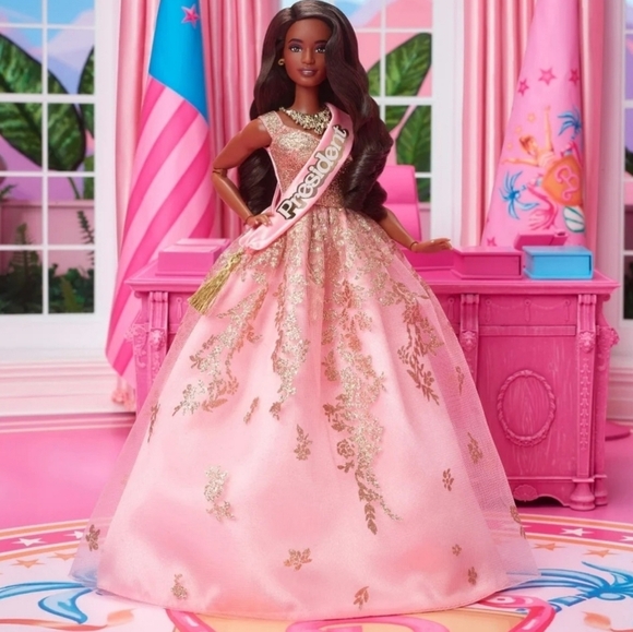 NRFB Mattel, Barbie The Movie President Shimmery Pink Gold Dress Sash, NIB, NWT - Picture 6 of 12